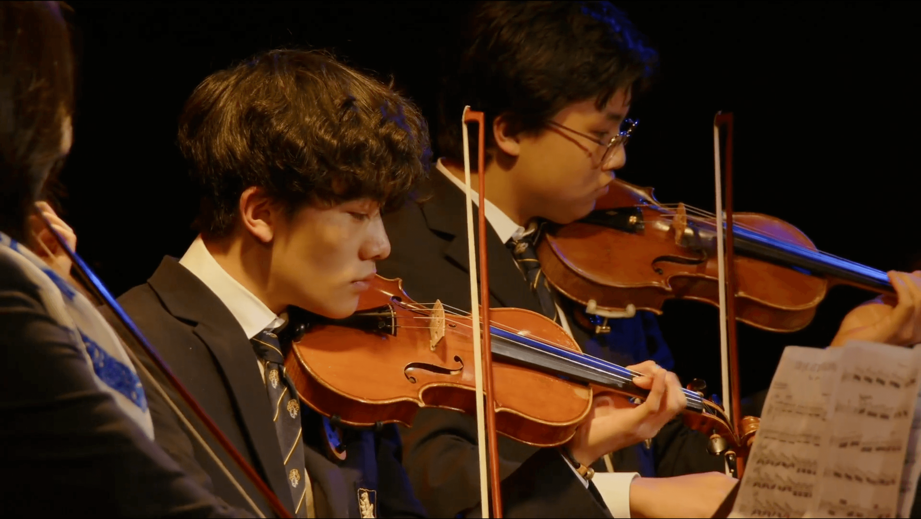 The violin section in performance