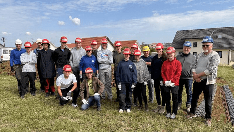 Volunteers at a housing construction site in Oradea, Romania